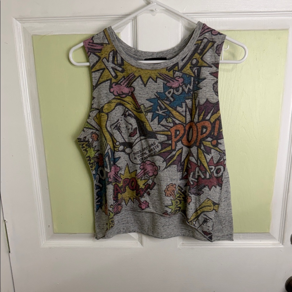 (1987) Material Girl Gray and Yellow Graphic Top